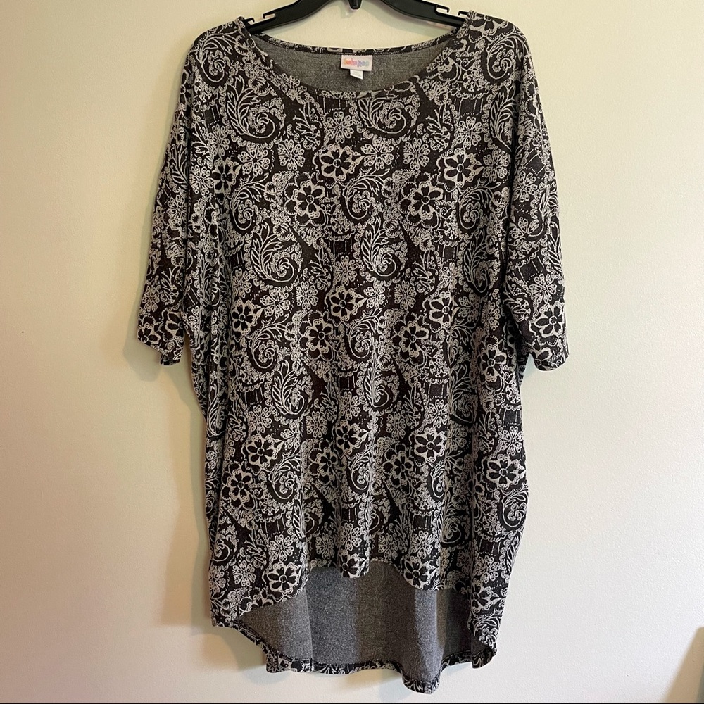 Grey and White Floral LuLaRoe Irma Tunic - 2XL